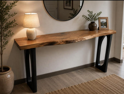 Solid Wood Narrow Console Table, Metal Leg Table, Handmade Furniture, Entryway Hall Table,Live Edge Table (Thichkness 1.6 inch- 4 cm)