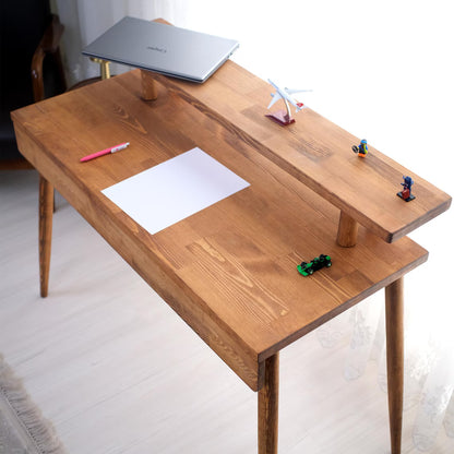 Solid Pine Wood Desk, Modern Minimalist Monitor Stand, Sustainable Home Office Furniture