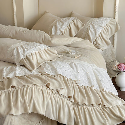Retro French Fleece Bed Sheet, Luxury Bedroom Decor