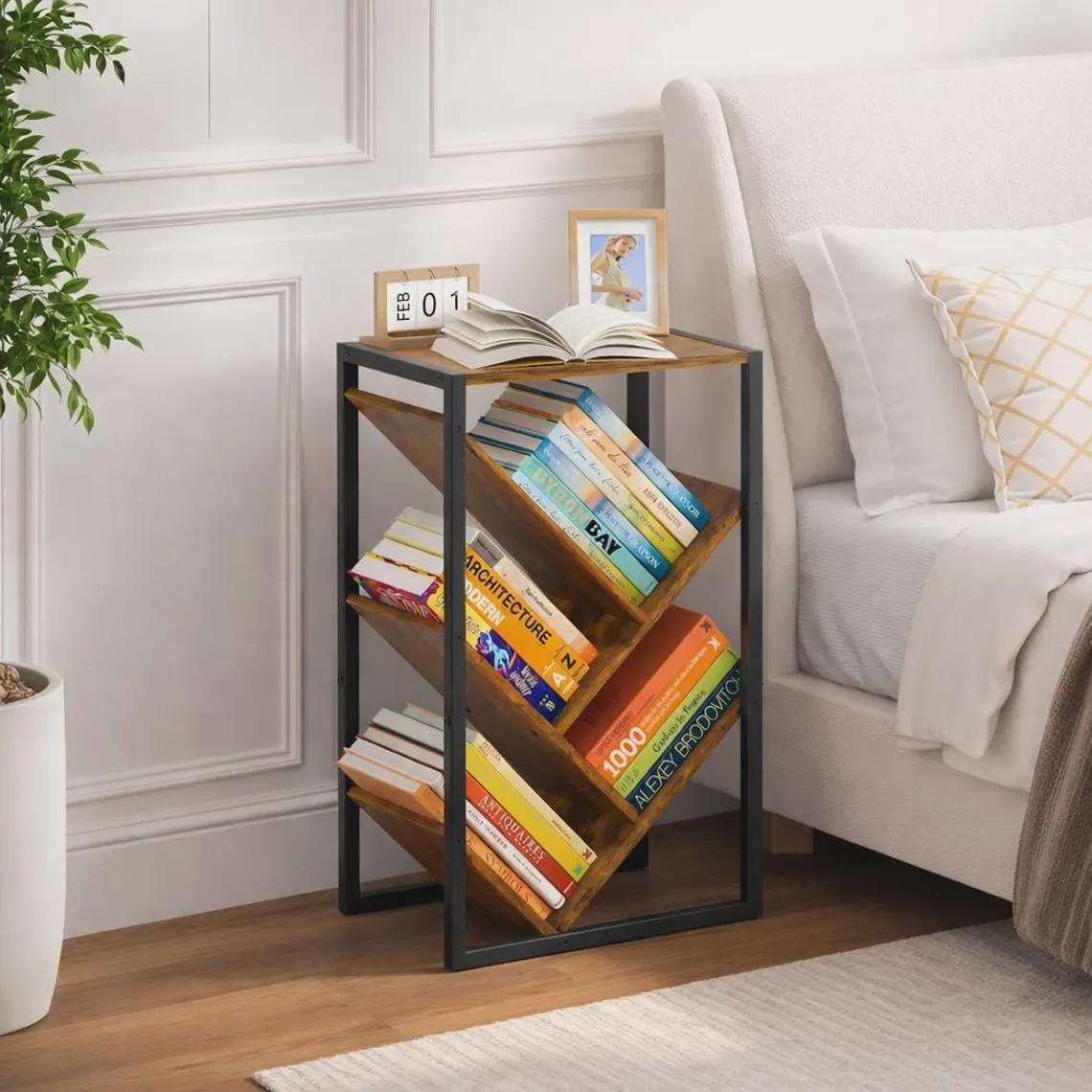 5 Tier Tree Bookshelf, Wooden Bookcase for Small Spaces