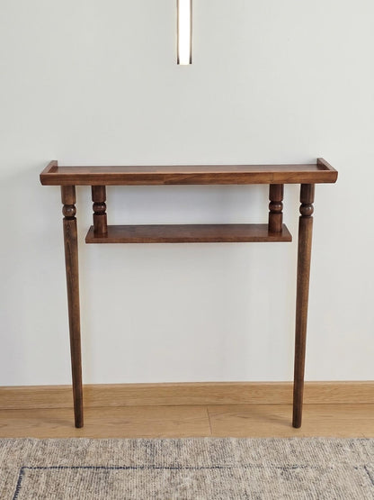 Rustic Narrow Console Table with Shelf; Handmade Solid Wood Entryway Table