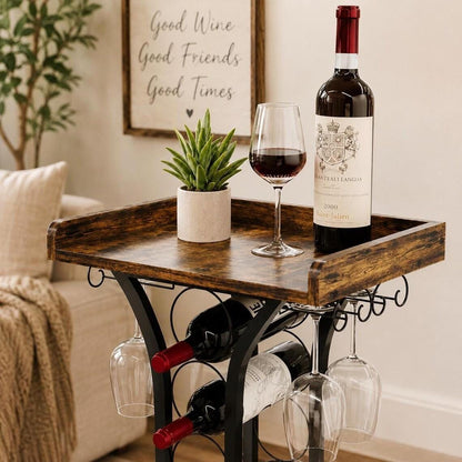 Freestanding Wine Rack Bar Table, Liquor Cabinet with Glass Holder