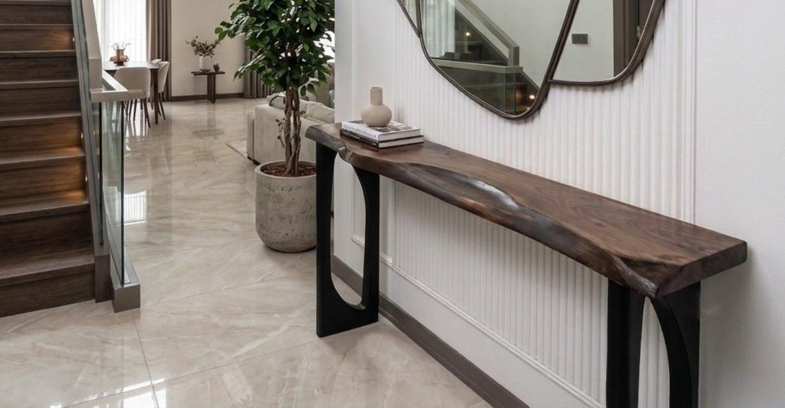 Solid Wood Narrow Console Table, Metal Leg Table, Handmade Furniture, Entryway Hall Table,Live Edge Table (Thichkness 1.6 inch- 4 cm)