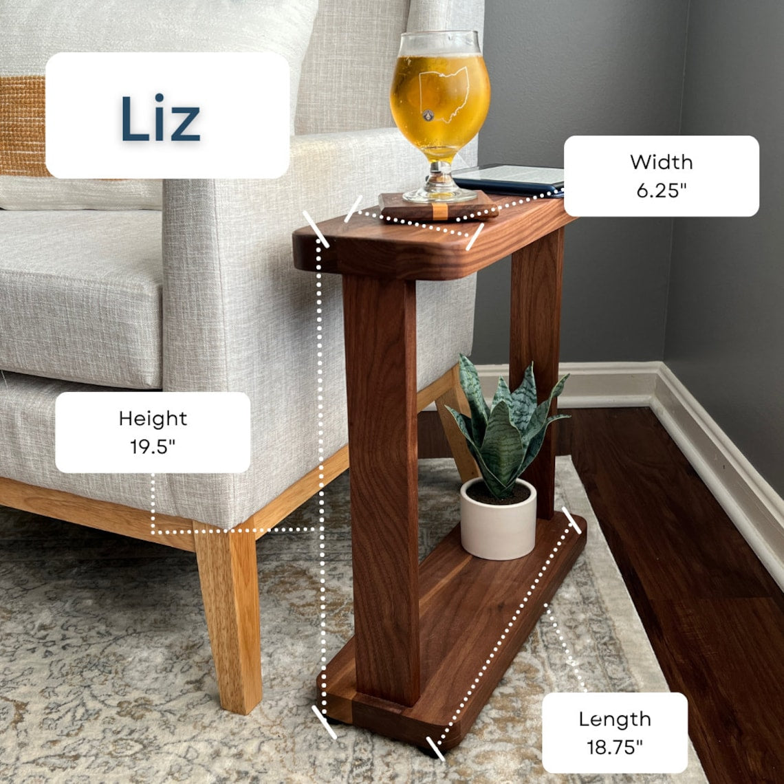 Solid Hardwood Narrow Side Table, Slim Modern Accent Liz Table Nick and Kristina