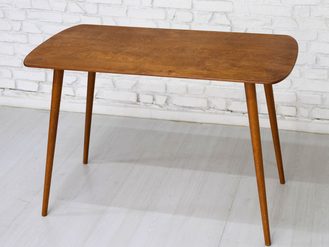 Rounded Oval Office Desk Table, Minimalist Walnut Wood Home Desk, Small Standing Desk, Mid Century Modern Writing Desk