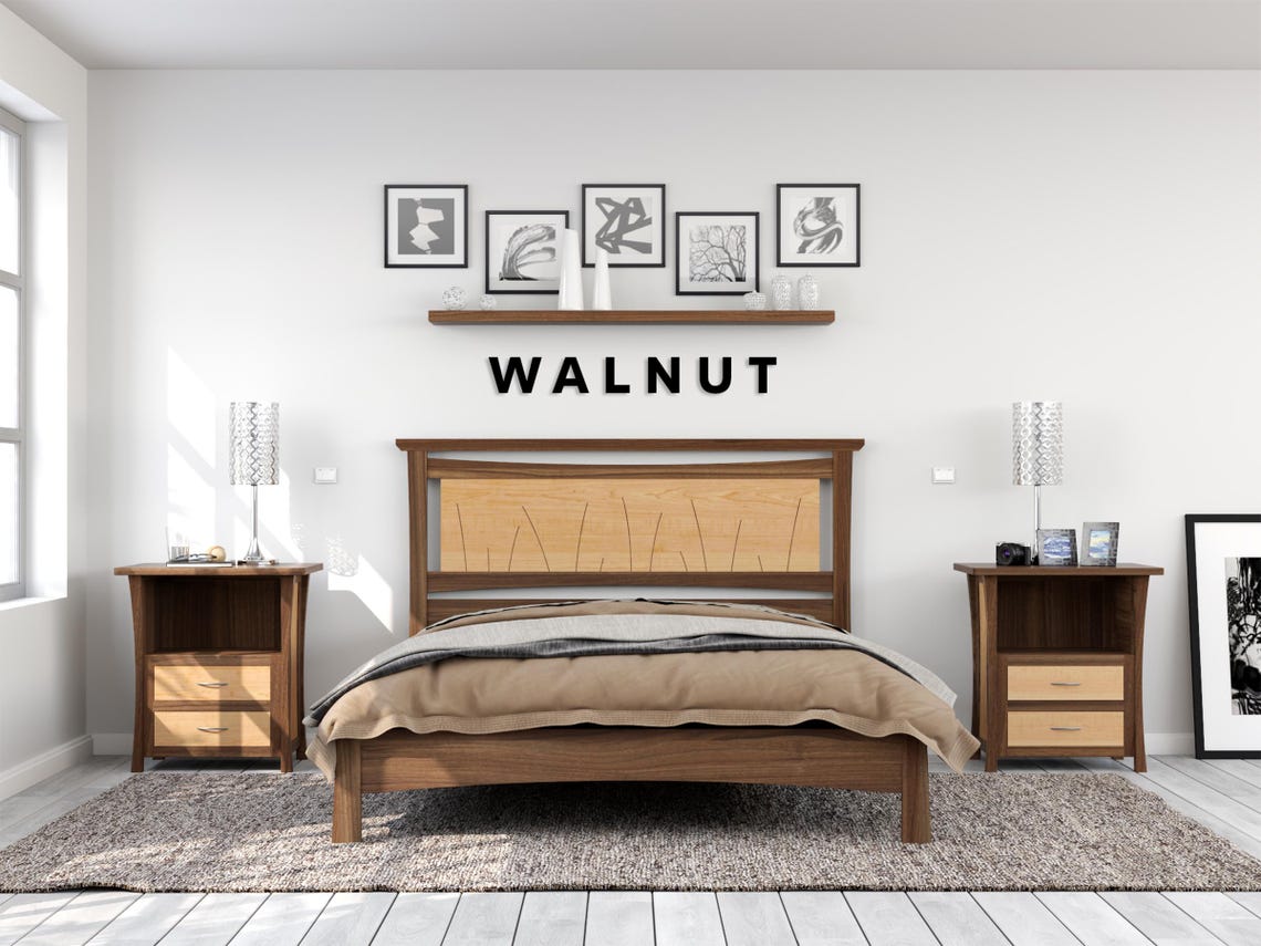 Solid Wood Platform Bed with Slatted Headboard - Coastal "Seaside Bed"