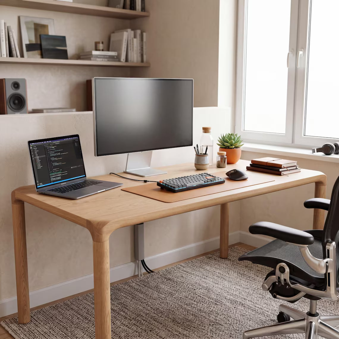 Solid Wood Desk, Handmade Walnut and Oak Executive Office Furniture