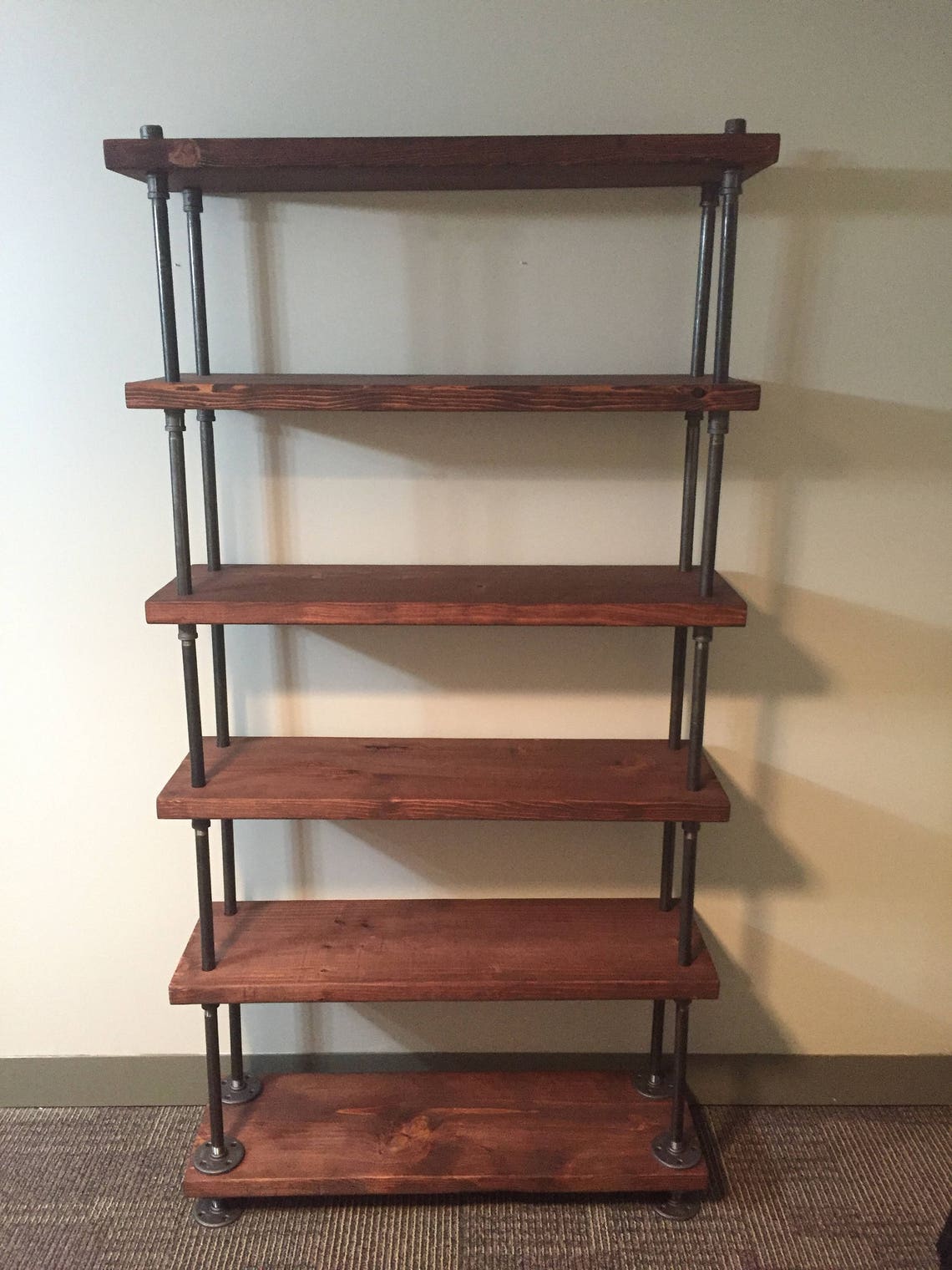 Steampunk book shelf, Industrial bookcase, Wooden Book Case, Wooden Book Shelf, Rustic book shelf, Steampunk tier stand, Pipe bookcase.