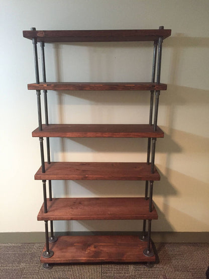 Steampunk book shelf, Industrial bookcase, Wooden Book Case, Wooden Book Shelf, Rustic book shelf, Steampunk tier stand, Pipe bookcase.
