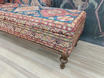 Oriental Motif Chaise Lounge Bed | Orange Blue Classic Settee