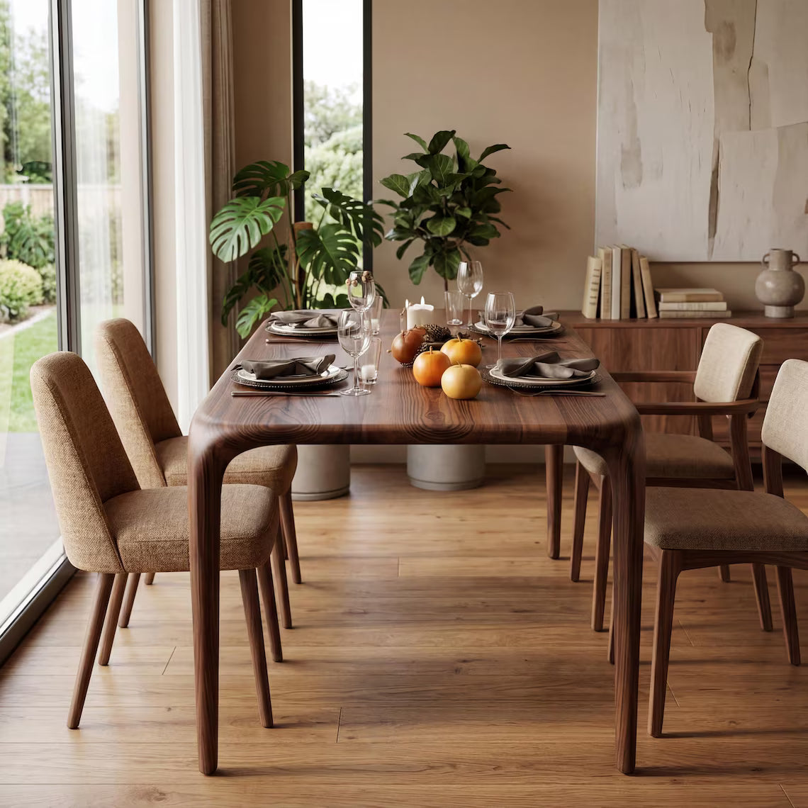 Solid Walnut Small Dining Table, Modern Minimalist Kitchen Table for Four, Handcrafted Natural Wood