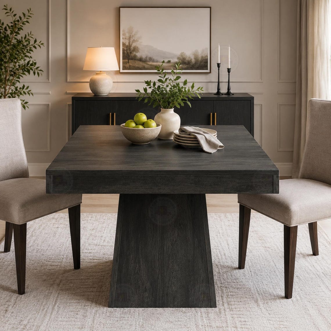 Square Dining Table, Rustic Grey Farmhouse Style, Seats 4 People