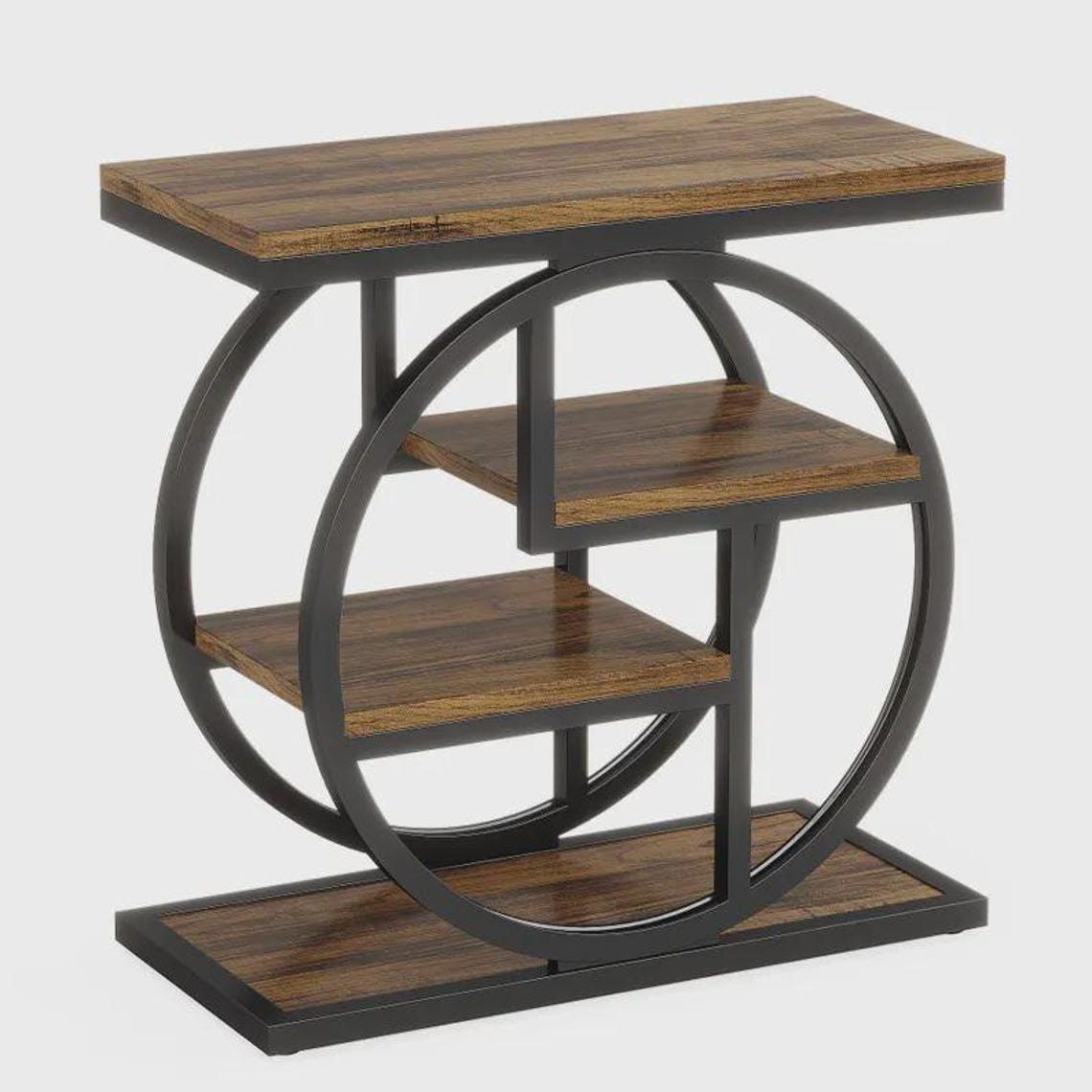 4 Tier Narrow End Table | Rustic Side Table with Storage Shelves