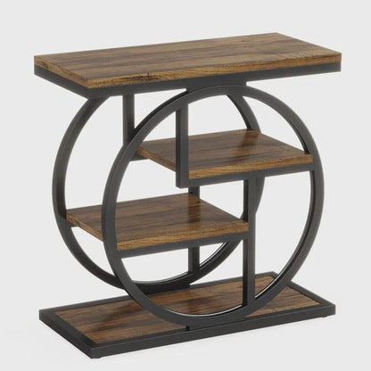 4 Tier Narrow End Table | Rustic Side Table with Storage Shelves