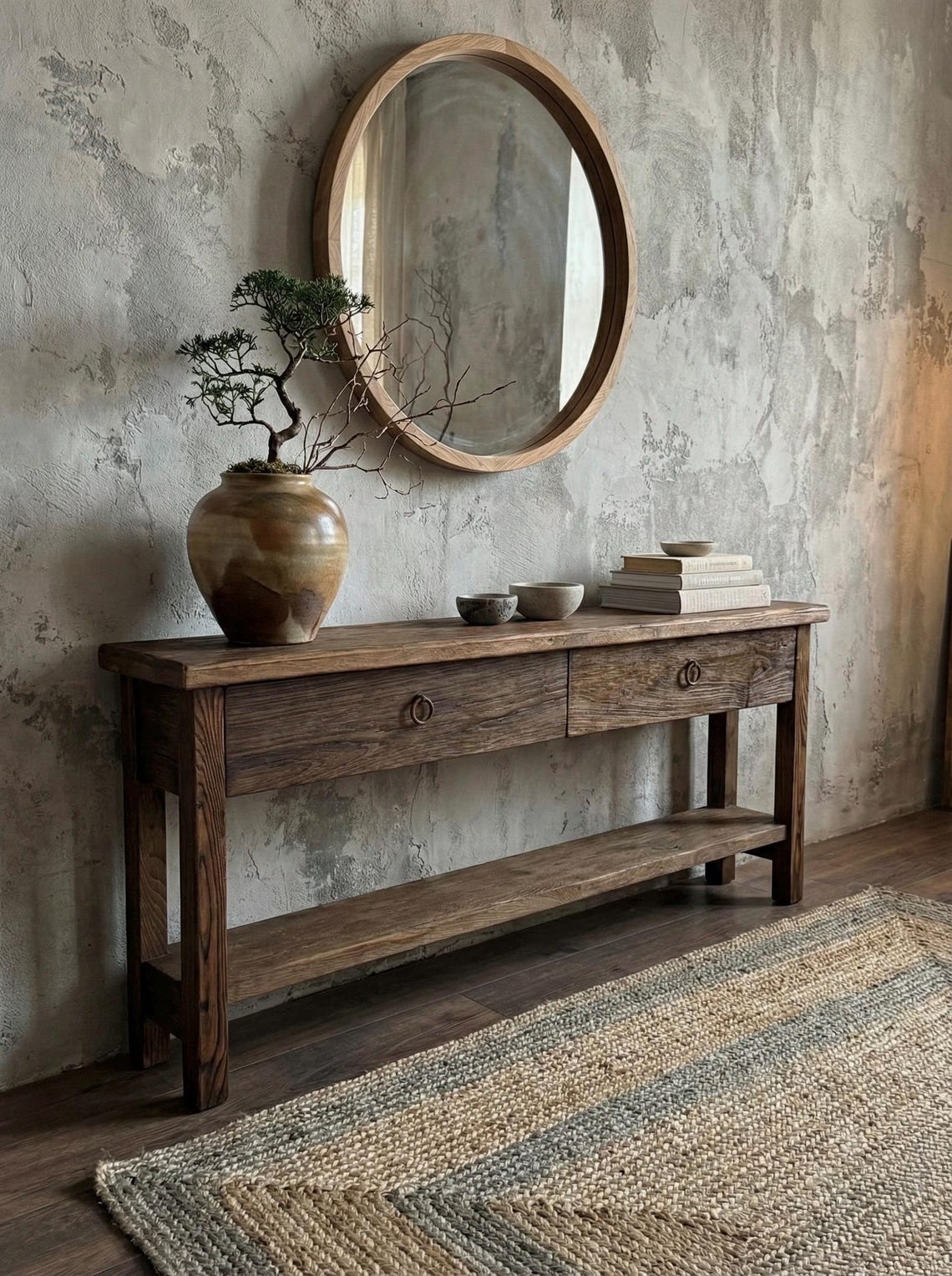 Reclaimed Oak Wood Narrow Console Table: Rustic Entryway Furniture