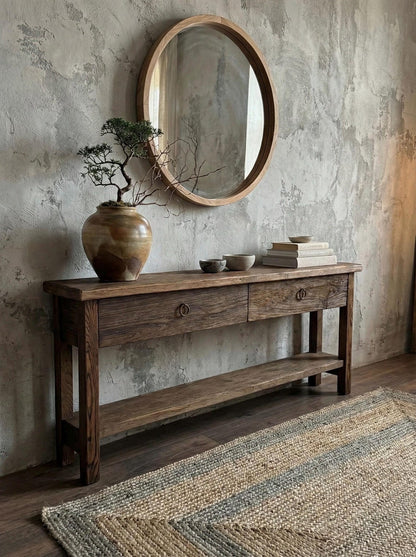 Reclaimed Oak Wood Narrow Console Table: Rustic Entryway Furniture