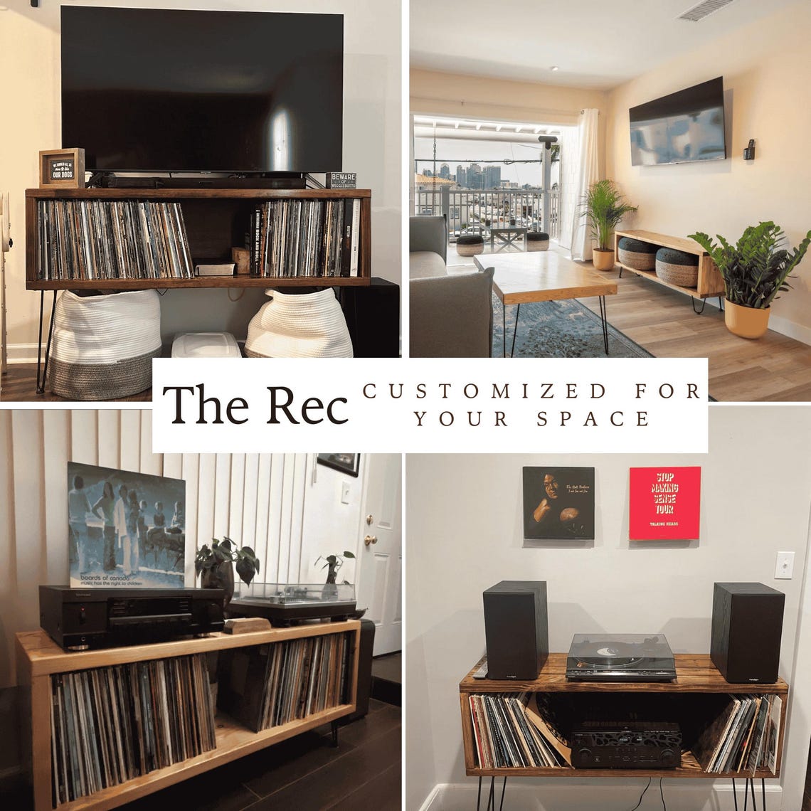 Record Player Stand with Vinyl Storage, Handmade in USA