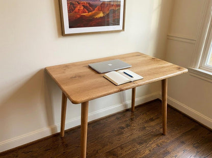 Oak Desk, Scandinavian Solid Wood Small Table, Modern Nordic Computer Workspace, Handmade Office Furniture