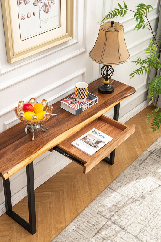 Live Edge Walnut Console Table: Modern Entryway Sofa Table