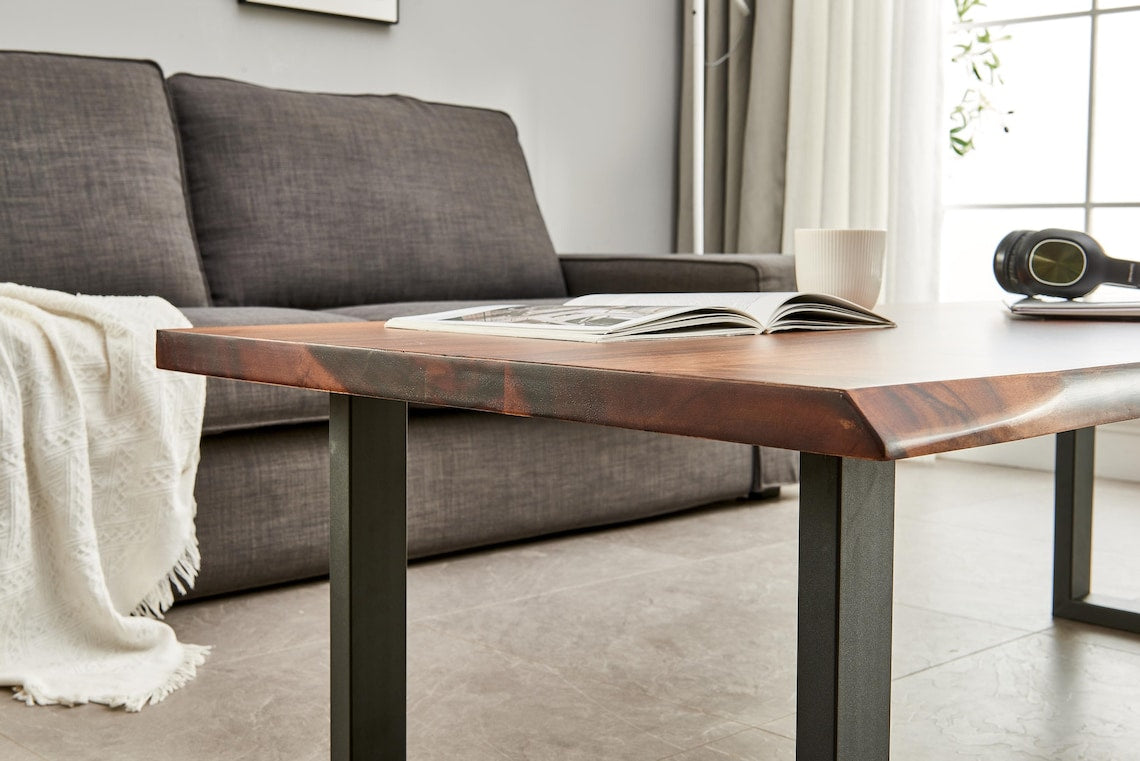 Live Edge South American Walnut Coffee Table - Modern Industrial Design