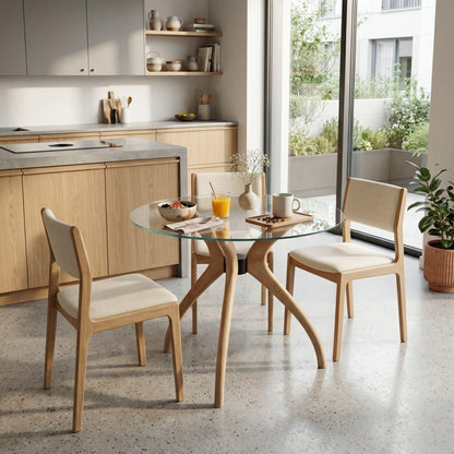 Glass Dining Table, Solid Wood Pedestal Leg Kitchen Table Base 3 or 4-Legged Legs Tables - Standart