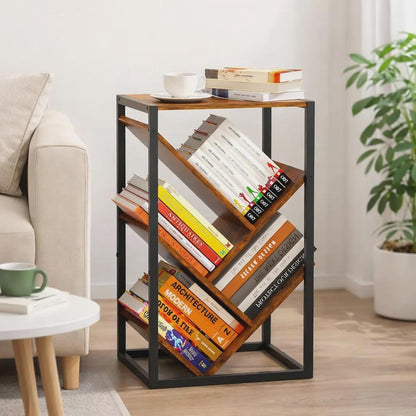 5 Tier Tree Bookshelf, Wooden Bookcase for Small Spaces