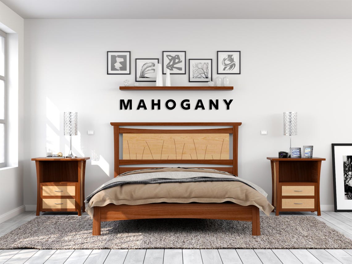 Solid Wood Platform Bed with Slatted Headboard - Coastal "Seaside Bed"