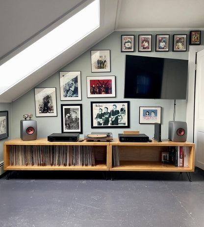 Record Player Stand with Vinyl Storage, Handmade in USA