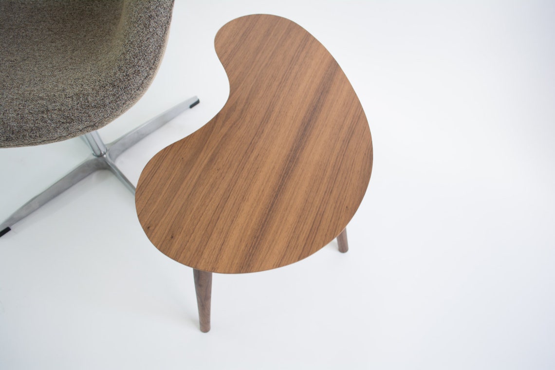 Handmade Walnut Kidney Bean Side Table - Mid-Century Modern Table