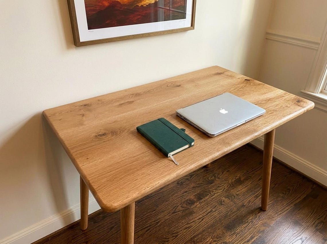 Oak Desk, Scandinavian Solid Wood Small Table, Modern Nordic Computer Workspace, Handmade Office Furniture