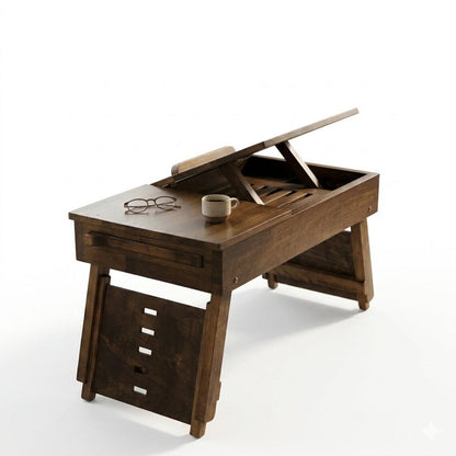 Lap Desk, Adjustable Wooden with Drawers, Portable Bed Reading Table, Ergonomic Laptop Stand, Wood