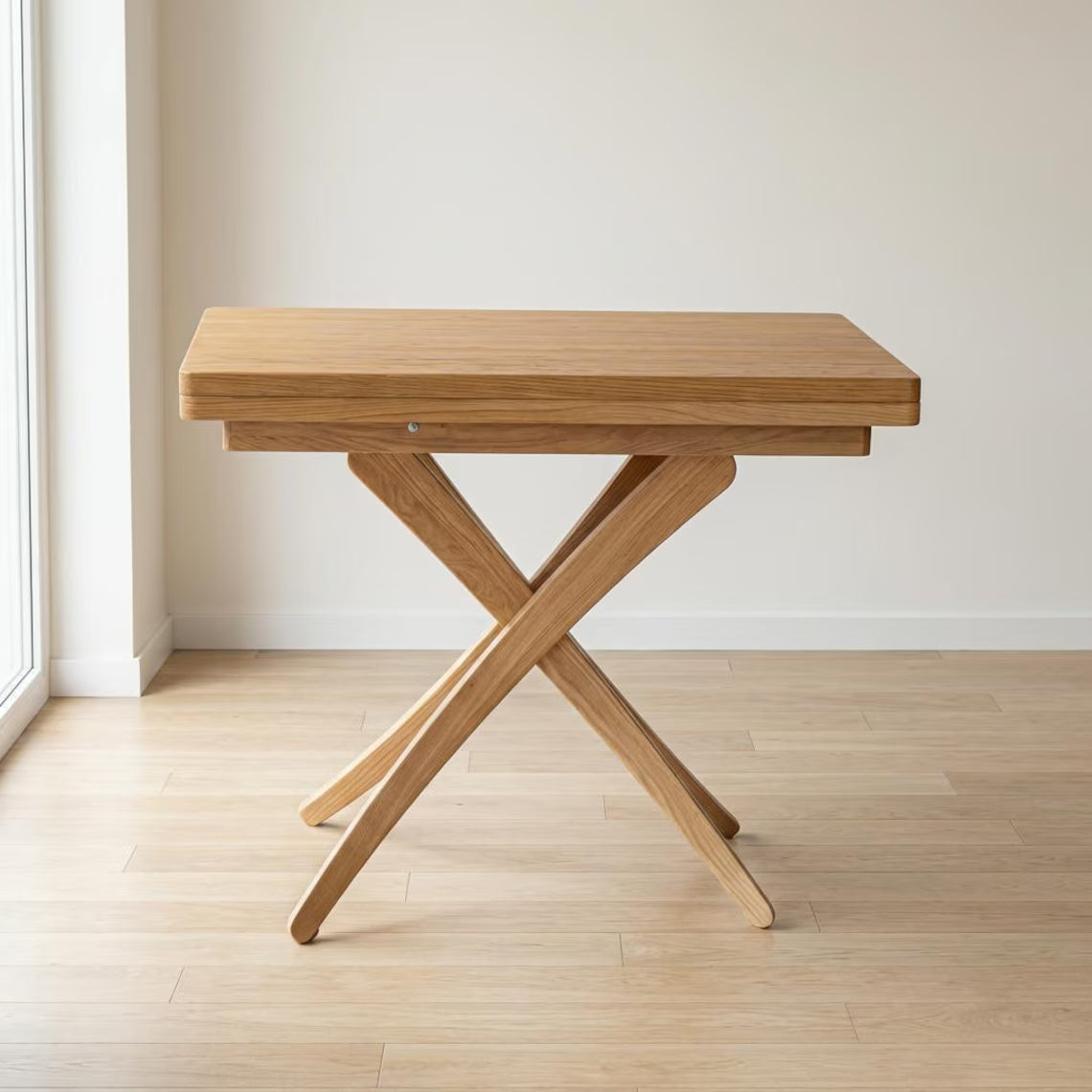 Solid Beech Wood Dining Table, Adjustable Height, Lift-Top (Expandable Size)
