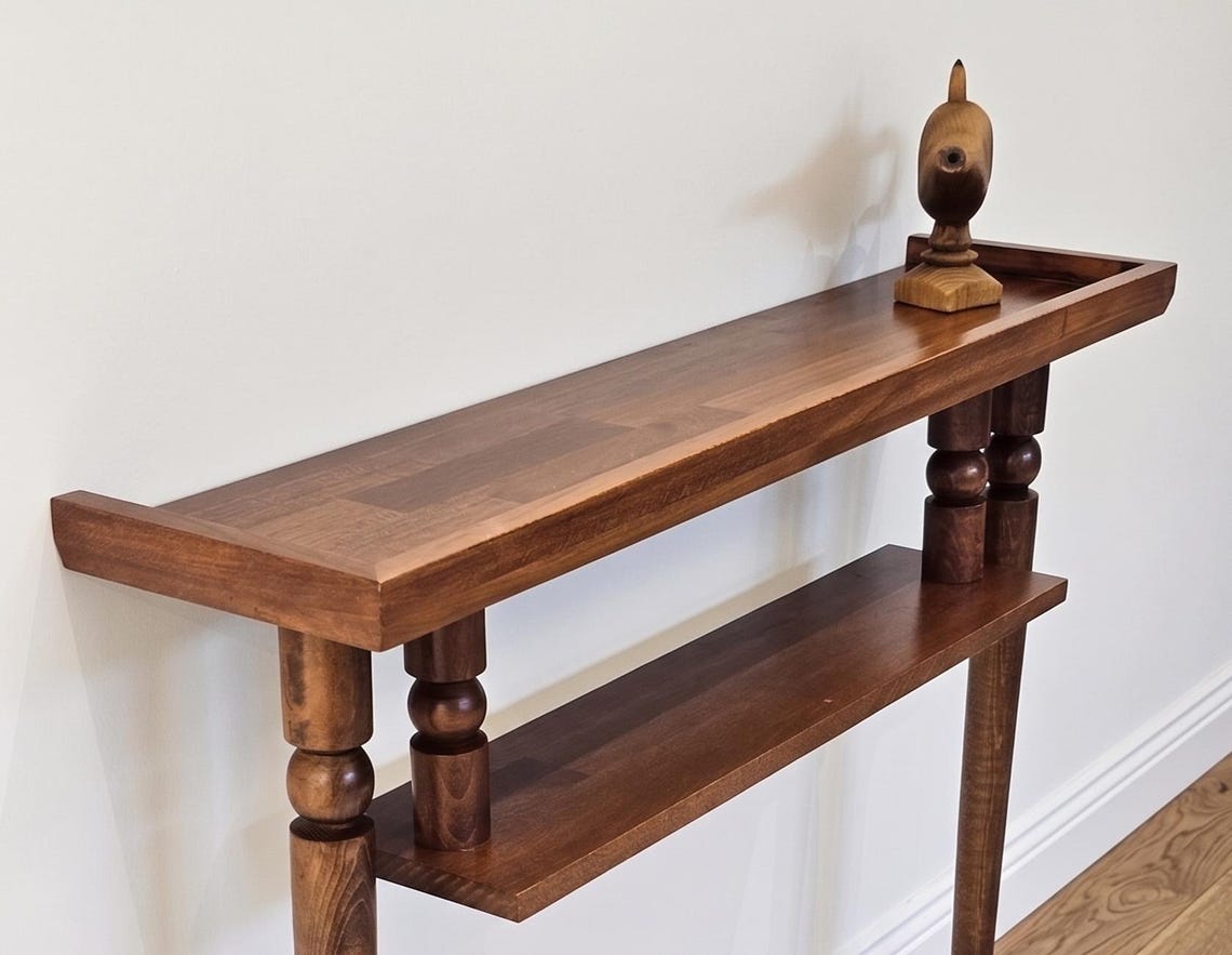 Rustic Narrow Console Table with Shelf; Handmade Solid Wood Entryway Table