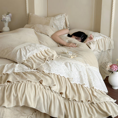 Retro French Fleece Bed Sheet, Luxury Bedroom Decor