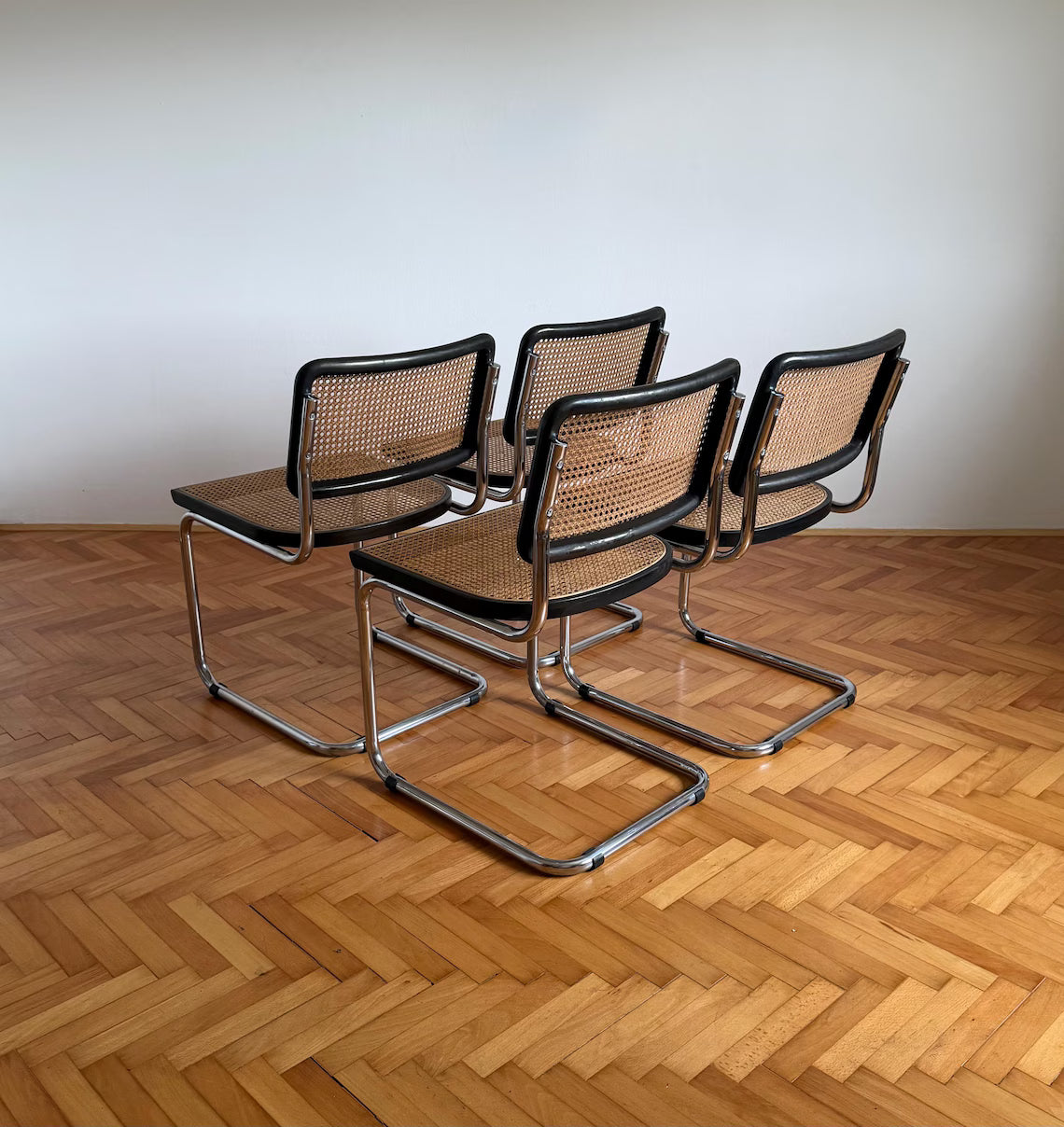 1 of 4 Vintage Cesca B32 Cantilaver Dining Chairs by Marcel Breuer for Thonet / Mid Century Rattan Cane Chair / Italy / 1970s
