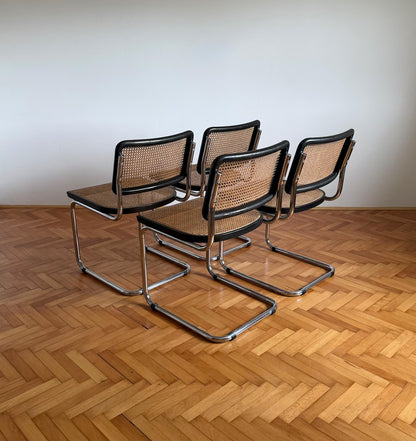 1 of 4 Vintage Cesca B32 Cantilaver Dining Chairs by Marcel Breuer for Thonet / Mid Century Rattan Cane Chair / Italy / 1970s