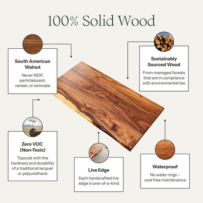 Live Edge South American Walnut Tabletop: Sustainable, Waterproof