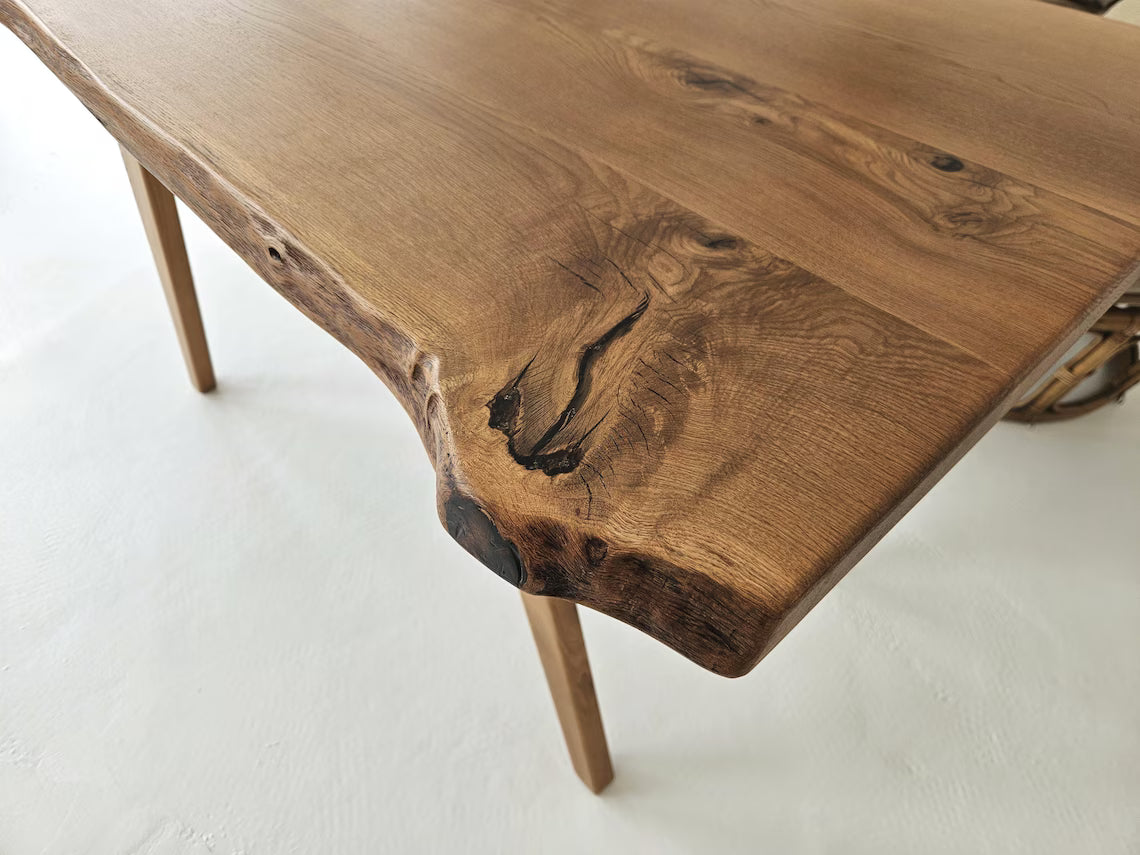 2-in-1 Solid Oak Live Edge Transformer Table – Coffee to Dining Table – Adjustable Height – Natural Wood – Handmade Convertible Table