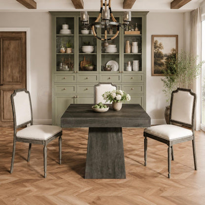 Square Dining Table, Rustic Grey Farmhouse Style, Seats 4 People