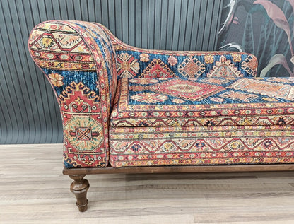 Oriental Motif Chaise Lounge Bed | Orange Blue Classic Settee