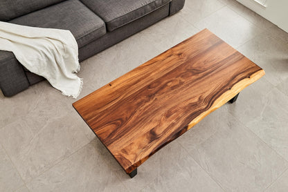 Live Edge South American Walnut Coffee Table - Modern Industrial Design