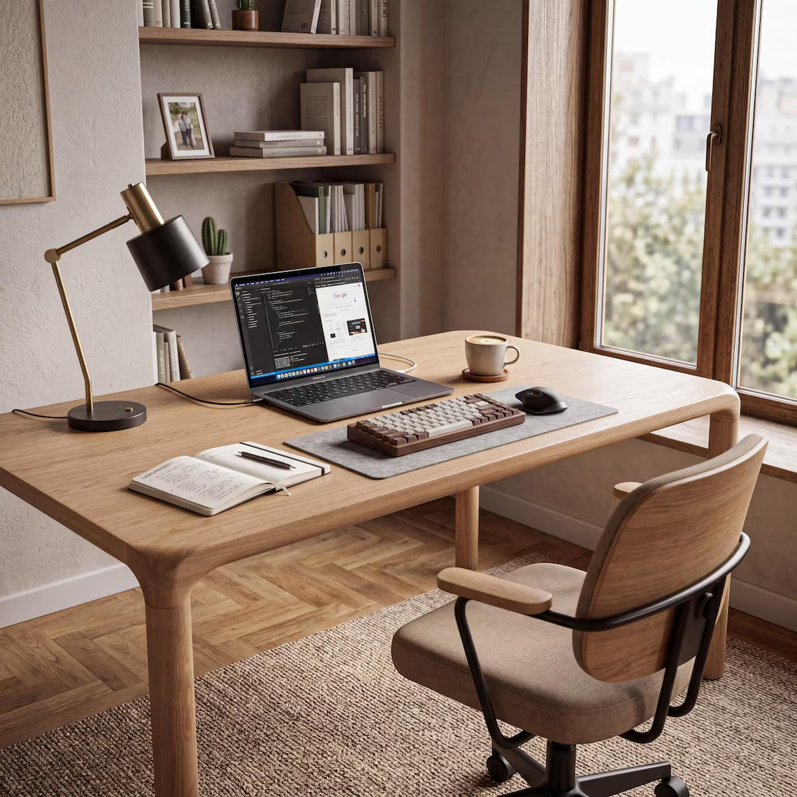 Solid Wood Desk, Handmade Walnut and Oak Executive Office Furniture