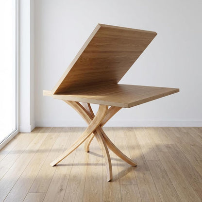 Solid Beech Wood Dining Table, Adjustable Height, Lift-Top (Expandable Size)