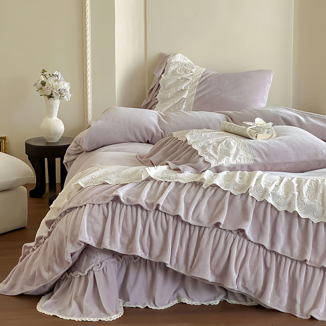 Retro French Fleece Bed Sheet, Luxury Bedroom Decor