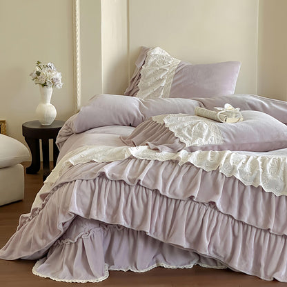 Retro French Fleece Bed Sheet, Luxury Bedroom Decor