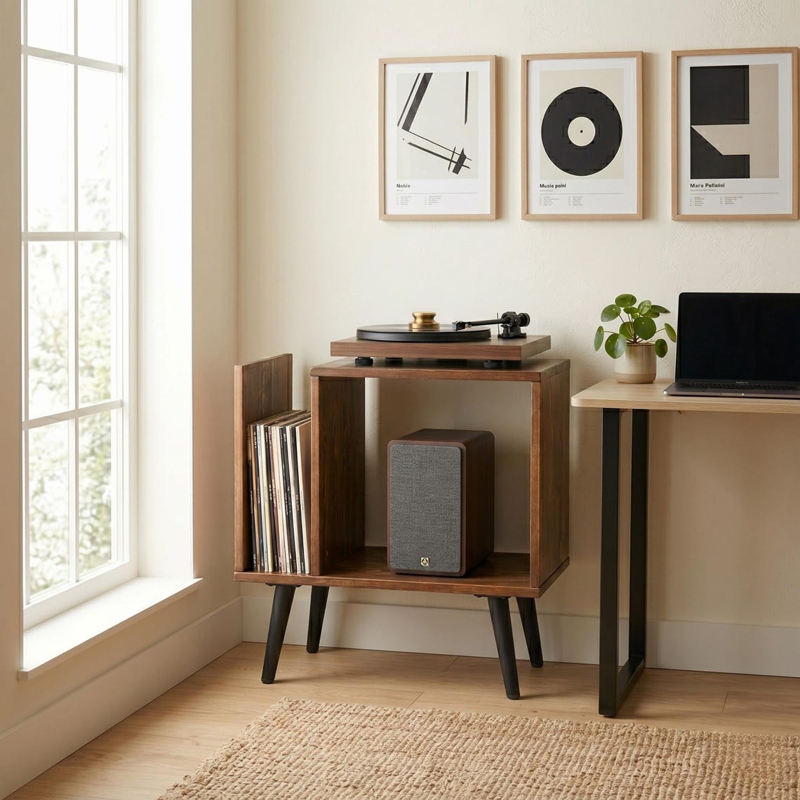 Turntable Stand Media Console with Storage, Record Player Stand, Stereo HiFi Cabinet Organizer