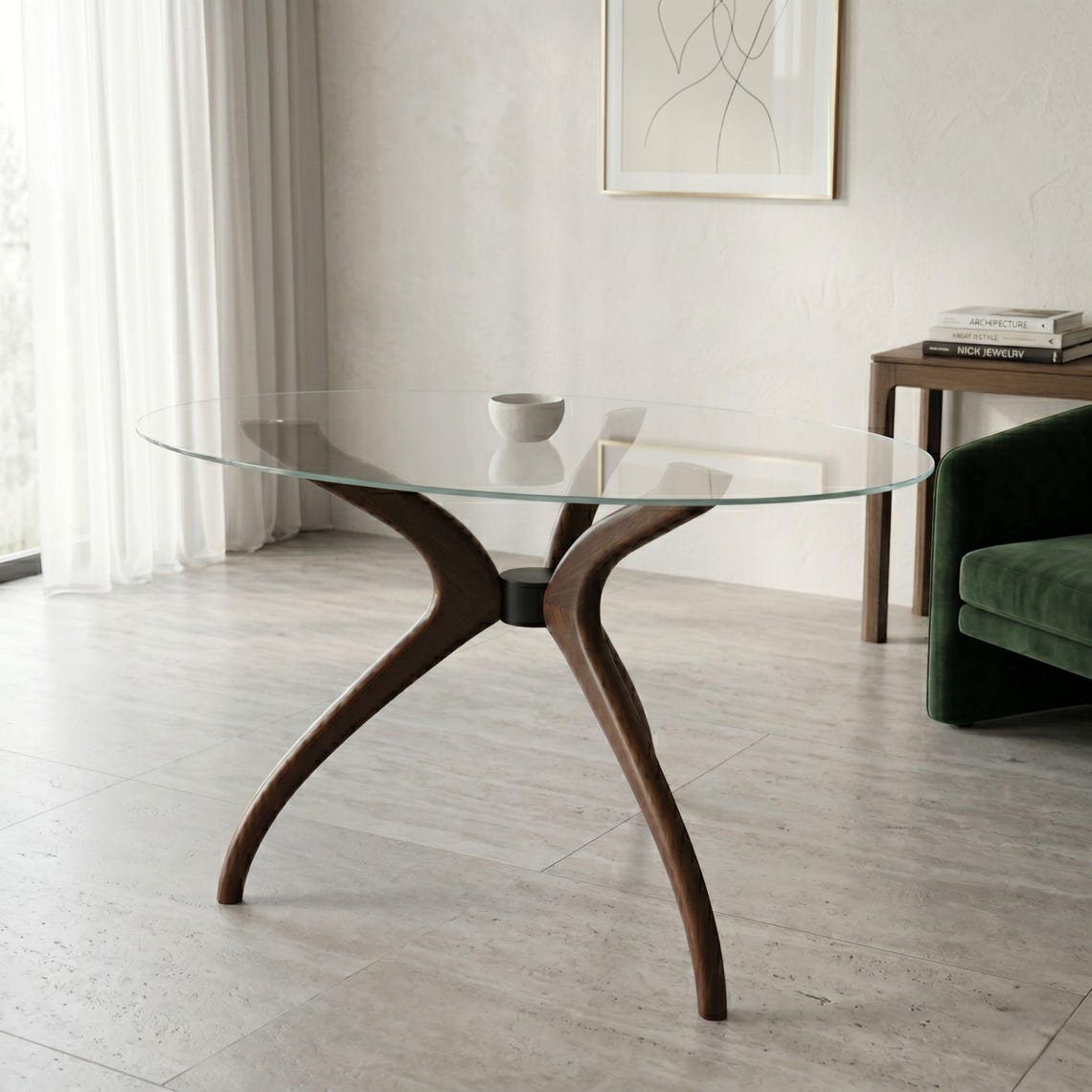 Glass Dining Table, Solid Wood Pedestal Leg Kitchen Table Base 3 or 4-Legged Legs Tables - Standart