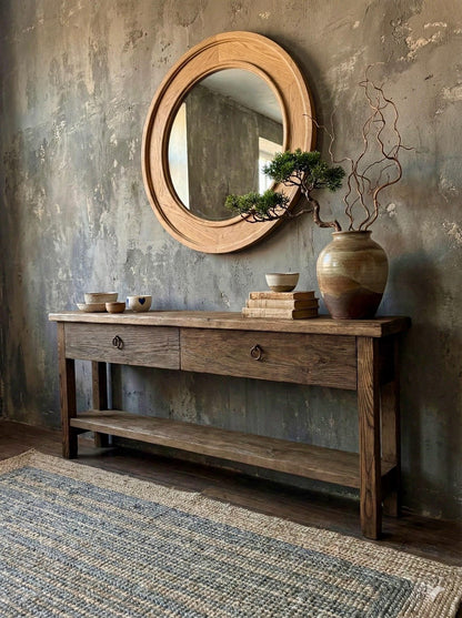 Reclaimed Oak Wood Narrow Console Table: Rustic Entryway Furniture
