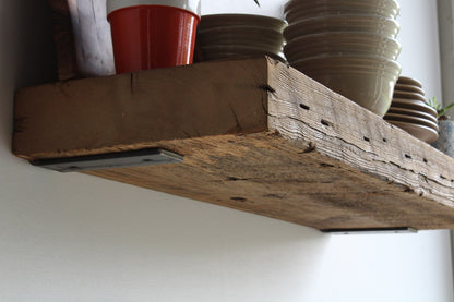 Reclaimed Barn Wood Deep Floating Shelves | 3" Barn Beam | Amish Handcrafted | Set of 2| Low Profile Brackets