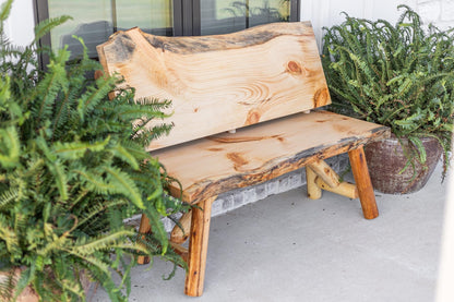 Rustic Log Bench With Back – Handcrafted Live Edge Natural Character Bench
